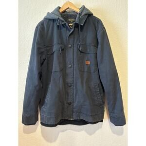 Billabong Utility Chore Jacket Sz L Sherpa Lined‎ Thick Canvas Hood Gray Work